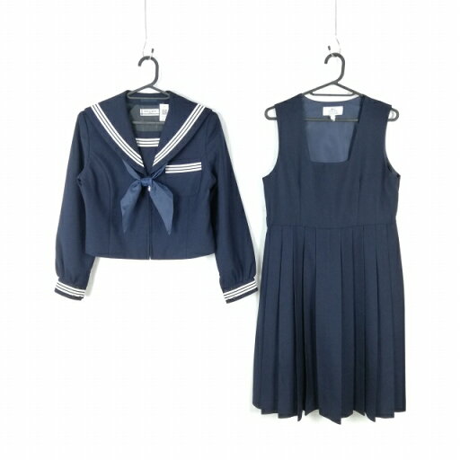 セーラー服 ジャンパースカート スカーフ 上下3点セット 160A オリーブデオリーブ 冬物 白3本線 中学 高校 紺 中古 ランクC NA4584 セーラー服 ジャンパースカート スカーフ 上下3点セット 160A オリーブデオリーブ 冬物 白3本線 中学 高校 紺 中古 ランクC NA4584