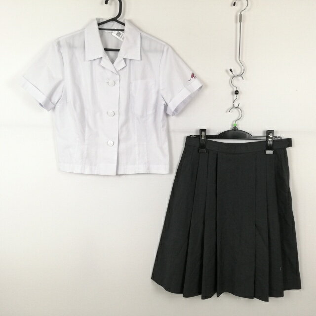 ブラウス チェックスカート 上下2点セット LL 大きいサイズ 夏物 女子 学生服 宮崎商業高校 白 制服 中古 ランクB NA4660