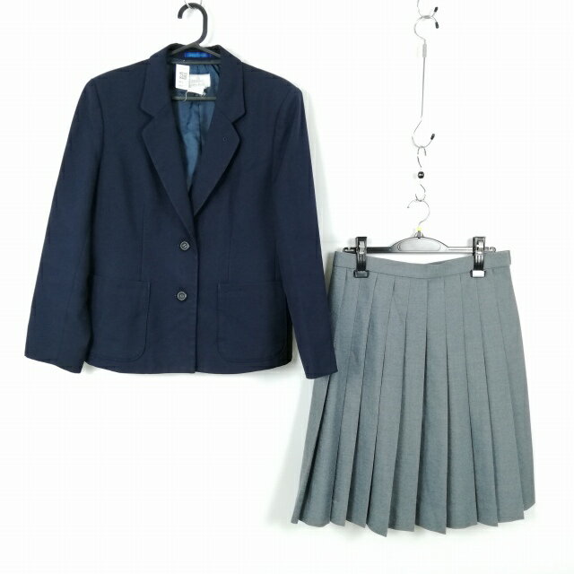 ブレザー スカート 上下2点セット 大きいサイズ 冬物 女子 学生服 中学 高校 紺 制服 中古 ランクC NA4771