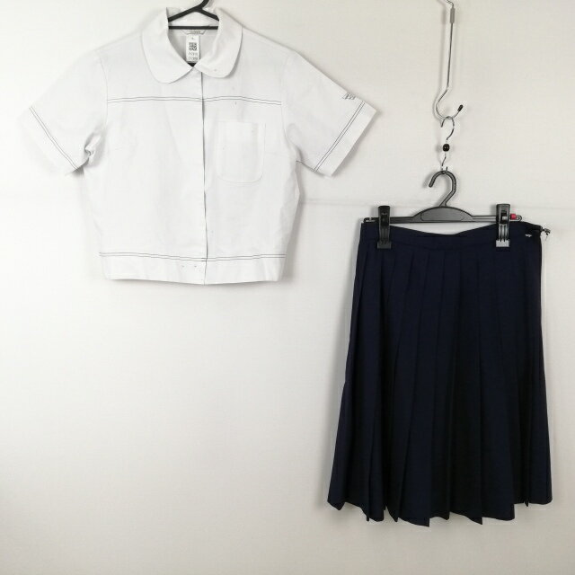 ブラウス スカート 上下2点セット 大きいサイズ 夏物 女子 学生服 鹿児島西紫原中学 白 制服 中古 ランクC EY2870