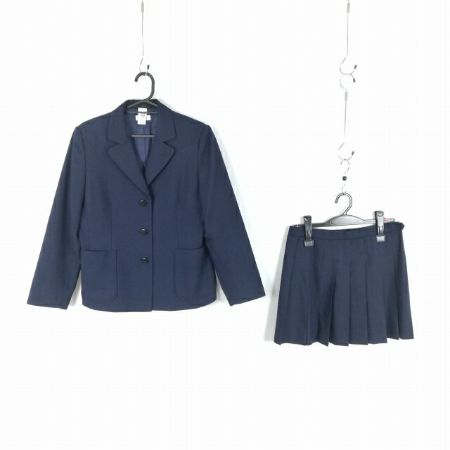 ブレザー マイクロミニスカート 上下2点セット 大きいサイズ ELLE 冬物 女子 学生服 中学 高校 紺 制服 中古 ランクC EY2883
