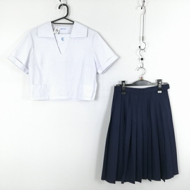 セーラー服 スカート 上下2点セット 160A 夏物 女子 学生服 大分竹田高校 白 制服 中古 ランクC EY7926