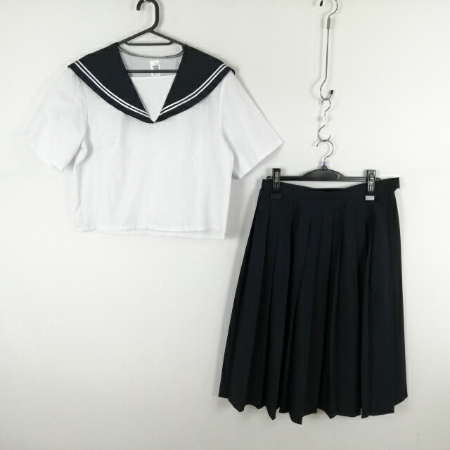コスプレ セーラー服 スカート 上下2点セット 大きいサイズ 白2本線 女子 学生服 中学 高校 白 制服 中古 GM1442