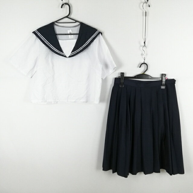 コスプレ セーラー服 スカート 上下2点セット 大きいサイズ 白2本線 女子 学生服 中学 高校 白 制服 中古 GM1444