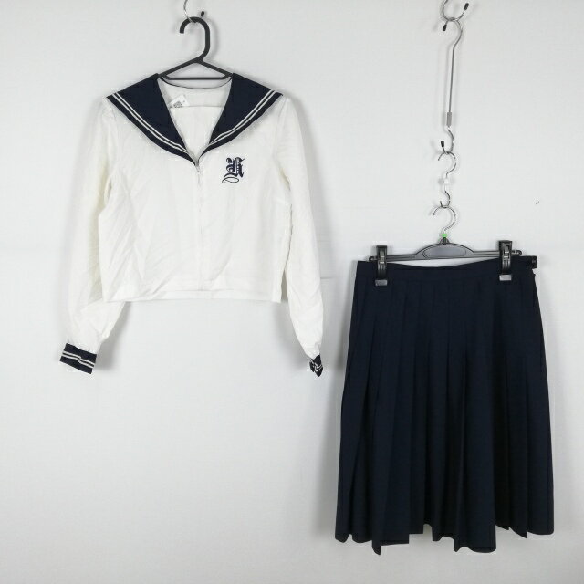 コスプレ セーラー服 スカート 上下2点セット 女子 学生服 中学 高校 オフ白 制服 中古 GM1457