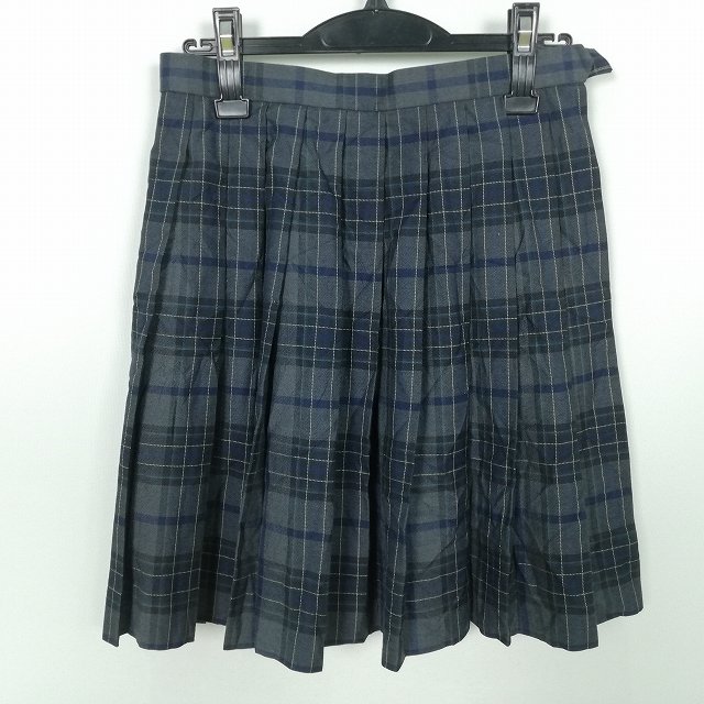 スクールスカート 冬物 w63-丈50 チェック 中学 高校 プリーツ 学生服 制服 女子 中古 HK1719