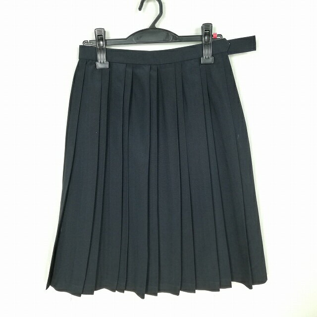 スクールスカート 夏物 w63-丈61 紺 中学 高校 プリーツ 学生服 制服 女子 中古 HK5244
