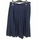 スクールスカート 夏物 w66-丈56 紺 中学 高校 プリーツ 学生服 制服 女子 中古 HK5350