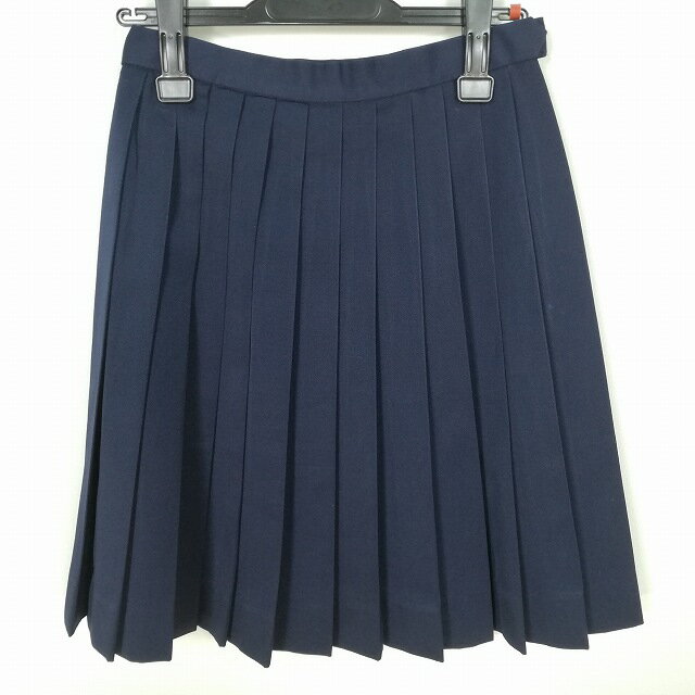 スクールスカート 冬物 w60-丈51 紺 中学 高校 プリーツ 学生服 制服 女子 中古 HK5655
