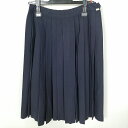 スクールスカート 夏物 w60-丈61 紺 中学 高校 プリーツ 学生服 制服 女子 中古 HK5733