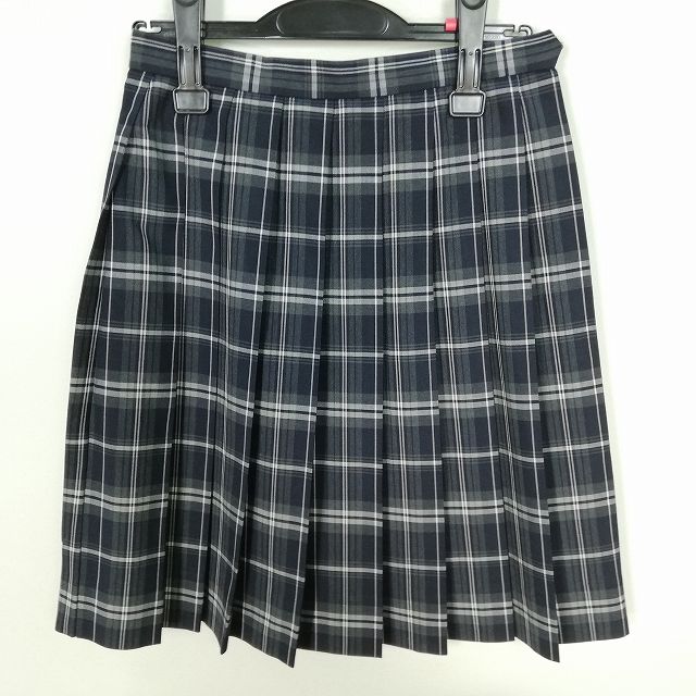 スクールスカート 夏物 w63-丈53 チェック 中学 高校 プリーツ 学生服 制服 女子 中古 HK6837
