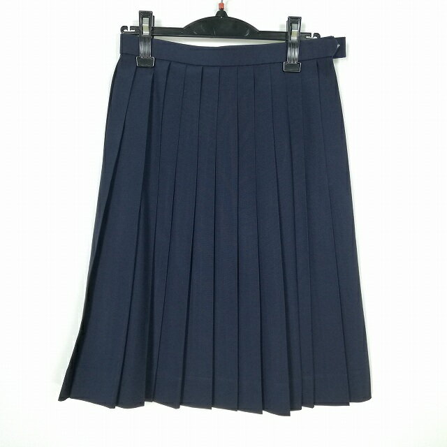 スクールスカート 夏物 w60-丈58 紺 中学 高校 プリーツ 学生服 制服 女子 中古 HK6957