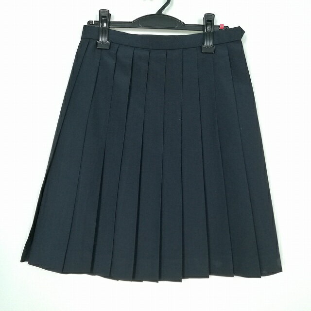 スクールスカート 夏物 w63-丈55 紺 中学 高校 プリーツ 学生服 制服 女子 中古 HK6968