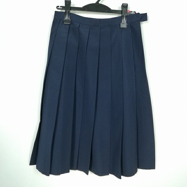 スクールスカート 夏物 w63-丈63 紺 中学 高校 森英恵 プリーツ 学生服 制服 女子 中古 HK6975