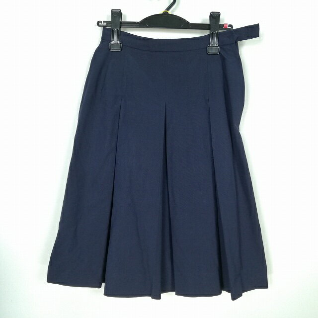 スクールスカート 夏物 w63-丈59 紺 中学 高校 プリーツ 学生服 制服 女子 中古 HK6994