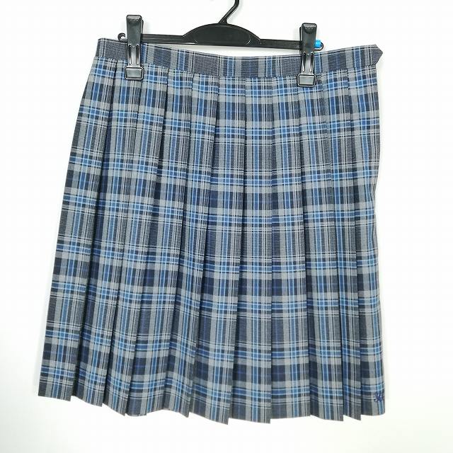 スクールスカート 大きいサイズ 夏物 w78-丈58 チェック 中学 高校 プリーツ 学生服 制服 女子 中古 HK7445