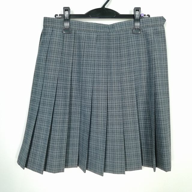 スクールスカート 大きいサイズ 夏物 w75-丈52 チェック 中学 高校 プリーツ 学生服 制服 女子 中古 HK7446
