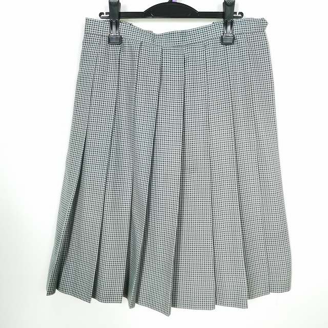スクールスカート 大きいサイズ 冬物 w75-丈63 チェック 中学 高校 プリーツ 学生服 制服 女子 中古 HK7457
