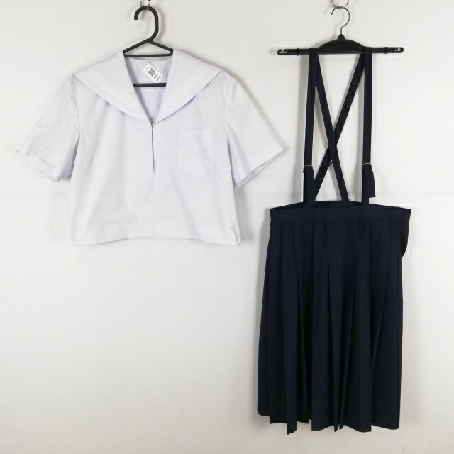 セーラー服 スカート 上下2点セット 大きいサイズ 夏物 白3本線 女子 学生服 中学 高校 白 制服 中古 ランクC NA4981