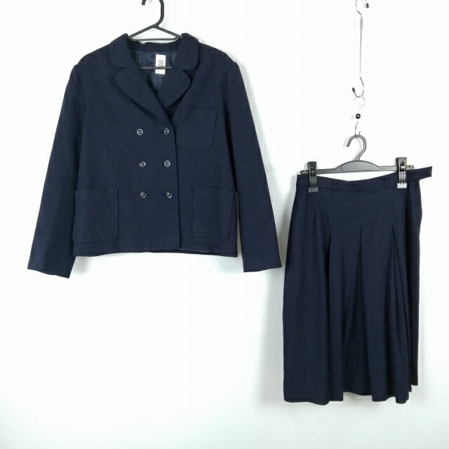 ブレザー スカート 上下2点セット 大きいサイズ 冬物 女子 学生服 中学 高校 紺 制服 中古 ランクC NA5398