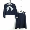セーラー服 スカート スカーフ 上下3点セット 冬物 白3本線 女子 学生服 中学 高校 紺 制服 中古 ランクC EY1047