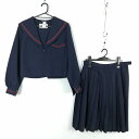 セーラー服 スカート 上下2点セット 165 大きいサイズ 冬物 エンジ1本線 女子 学生服 中学 高校 紺 制服 中古 ランクC EY1147
