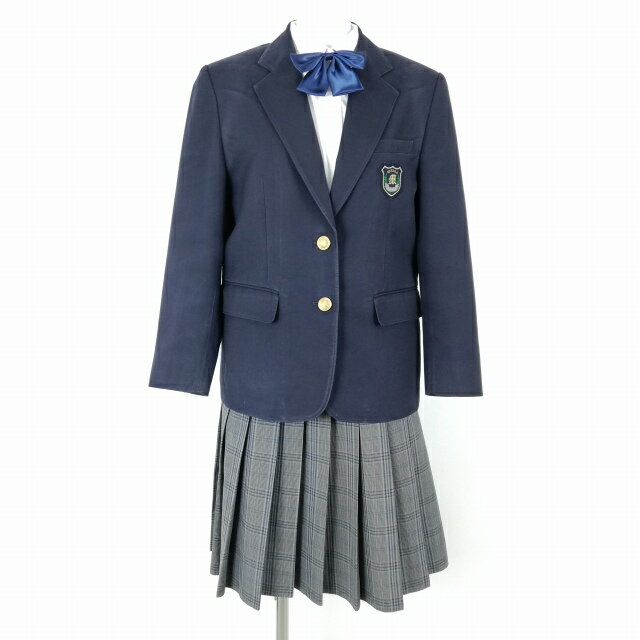 ブレザー チェックスカート リボン 上下4点セット M 富士ヨット 冬物 女子 学生服 東京三鷹第一中学 紺 制服 中古 ランクC EY1183