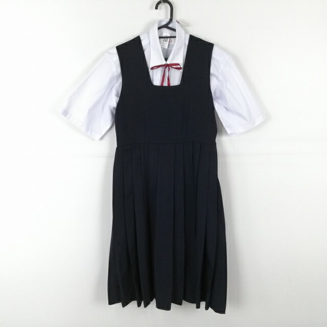 ジャンパースカート 紐タイ バスト80 ウエスト72 冬物 女子 学生服 中学 高校 紺 制服 中古 ランクC EY1211