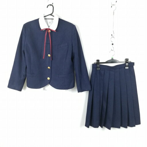 ジャケット スカート 紐タイ 上下4点セット 大きいサイズ 冬物 女子 学生服 中学 高校 紺 森英恵 制服 中古 ランクC EY5664 ジャケット スカート 紐タイ 上下4点セット 大きいサイズ 冬物 女子 学生服 中学 高校 紺 森英恵 制服 中古 ランクC EY5664