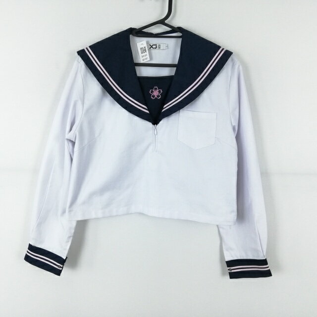 コスプレ セーラー服 上着 L ピンク2本線 女子 学生服 中学 高校 白 制服 中古 GM1891