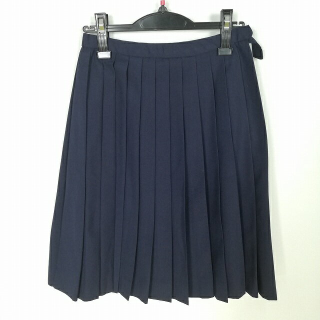 スクールスカート 夏物 w63-丈61 紺 中学 高校 プリーツ 学生服 制服 女子 中古 HK4705