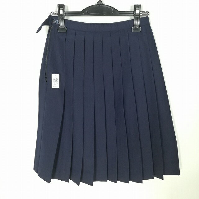 スクールスカート 夏物 w63-丈61 紺 中学 高校 プリーツ 学生服 制服 女子 中古 HK4705