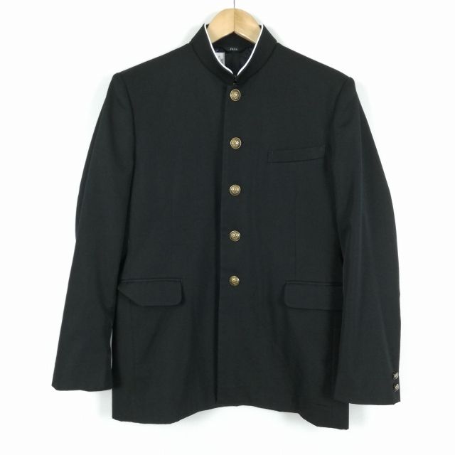 学生服 学ラン 165A 男子 トンボ 上着 ウール混 ラウンドカラー カシドス 黒 中古 ランクC a3 JJ5604