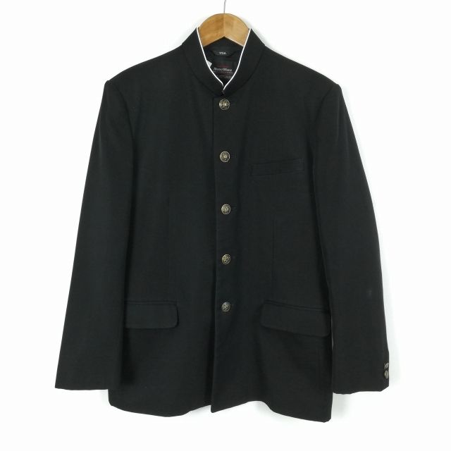 学生服 学ラン 175A 男子 富士ヨット Nano Wave 上着 ウール混 標準型学生服 ラウンドカラー カシドス 黒 中古 ランクC a3 JJ5749