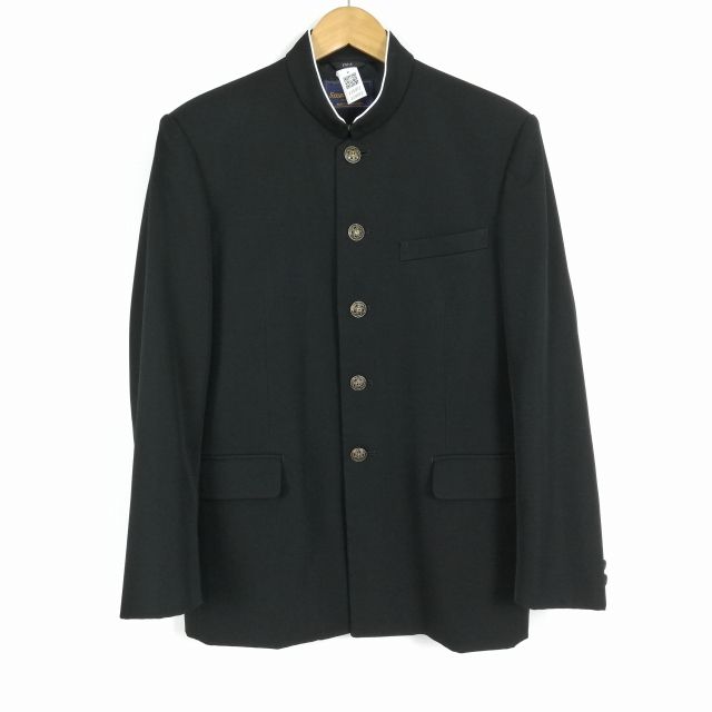 学生服 学ラン 170A 男子 上着 ウール混 ラウンドカラー カシドス 黒 中古 ランクB a3 JJ5972