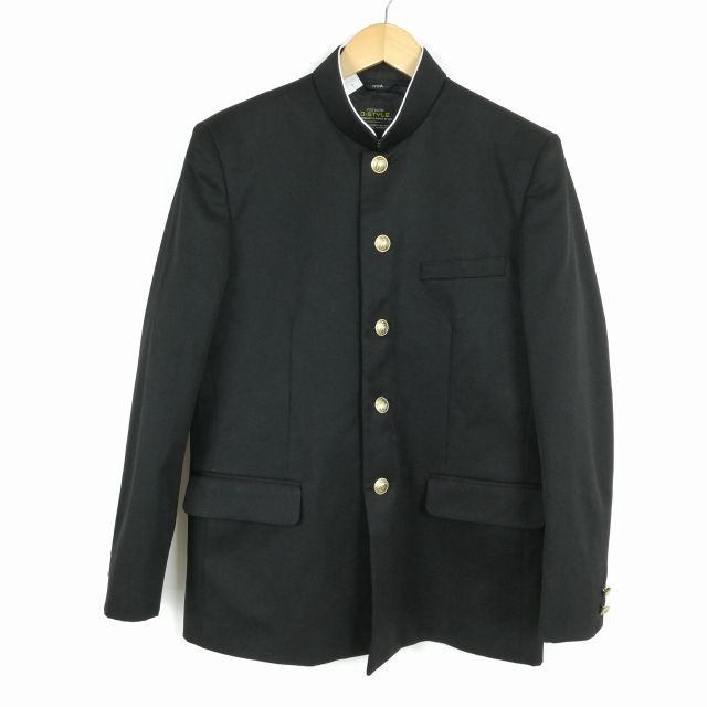 学生服 学ラン 170A 男子 富士ヨット 上着 ウール混 標準型学生服 ラウンドカラー カシドス 黒 中古 ランクC a3 JJ5994