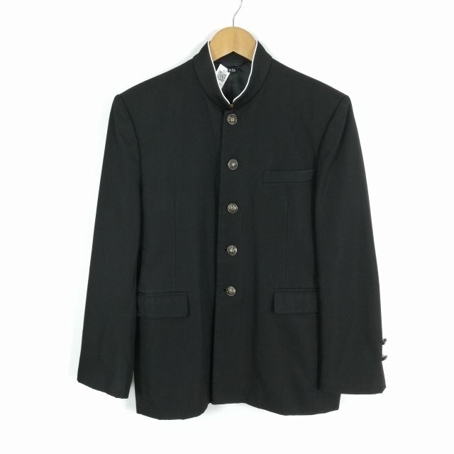学生服 学ラン 165A 男子 トンボ 上着 ウール混 ラウンドカラー カシドス 黒 中古 ランクC a3 JJ6037