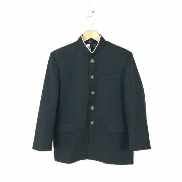 学生服 学ラン 165A 男子 上着 ウール混 ラウンドカラー カシドス 黒 中古 ランクC a3 JJ6226