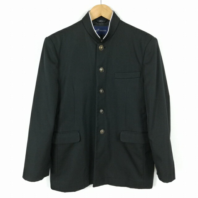 学生服 学ラン 165A 男子 トンボ 上着 ウール混 ラウンドカラー カシドス 黒 中古 ランクC a3 JJ6294