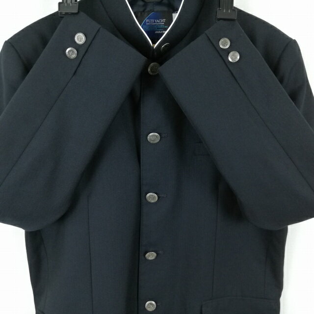 学生服 学ラン 185A 男子 富士ヨット 上着 ウール混 神奈川二宮高校 学校指定制服 ラウンドカラー カシドス 紺 中古 ランクC a3 JJ6296
