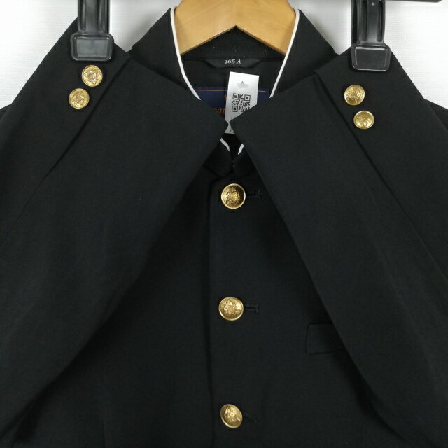 学生服 学ラン 165A 男子 上着 丸洗い可 ウール混 ラウンドカラー カシドス 黒 中古 ランクC a3 JJ6985