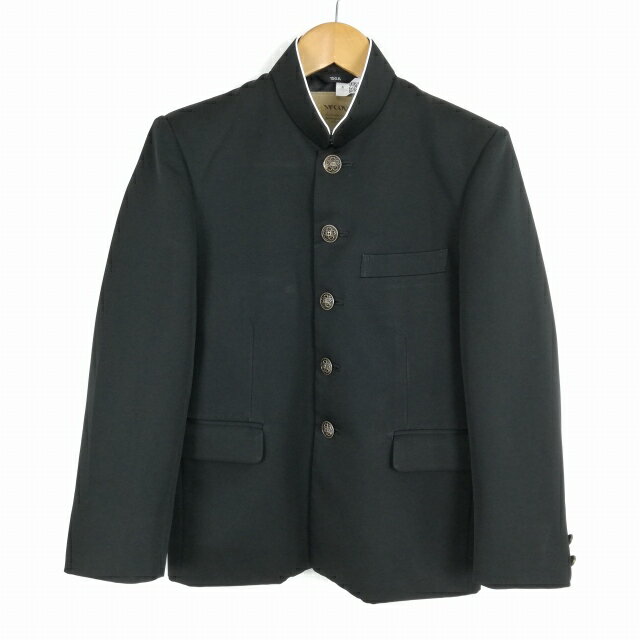 学生服 学ラン 150A 男子 上着 丸洗い可 ラウンドカラー カシドス 黒 中古 ランクC a3 JJ6991