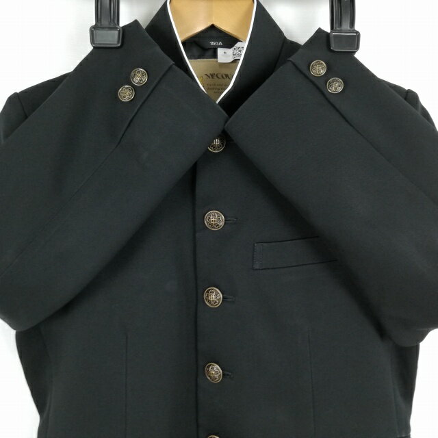 学生服 学ラン 150A 男子 上着 丸洗い可 ラウンドカラー カシドス 黒 中古 ランクC a3 JJ6991