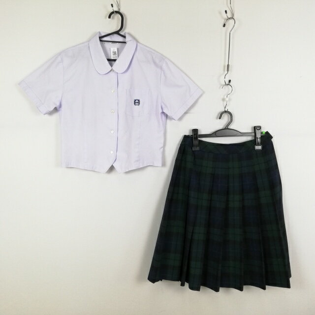 ブラウス チェックスカート 上下2点セット L 富士ヨット 夏物 女子 学生服 宮崎鵬翔高校 白 制服 中古 ランクC NA6258