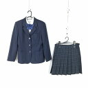 ブレザー チェックスカート リボン 上下4点セット 165A 富士ヨット 冬物 女子 学生服 岡山総社高校 紺 制服 中古 ランクC EY0371