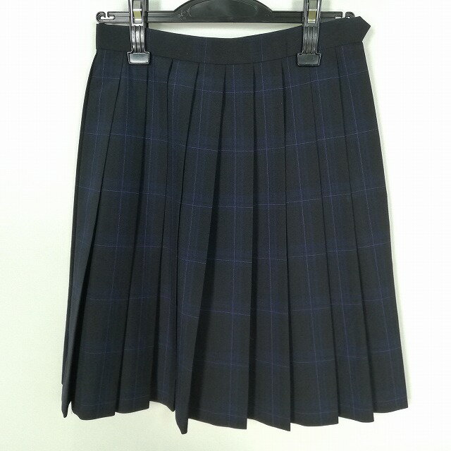 スクールスカート 夏物 w60-丈51 チェック 中学 高校 プリーツ 学生服 制服 女子 中古 HK0370