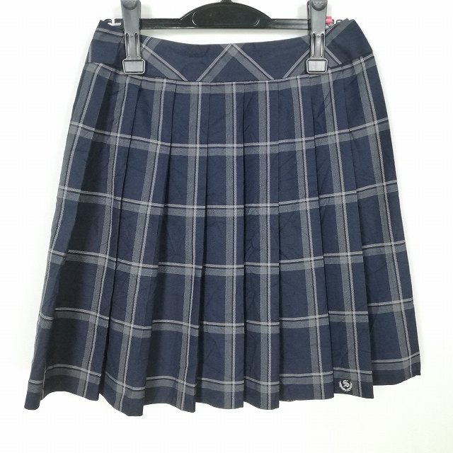 スクールスカート 冬物 w63-丈51 チェック 中学 高校 プリーツ 学生服 制服 女子 中古 HK1725