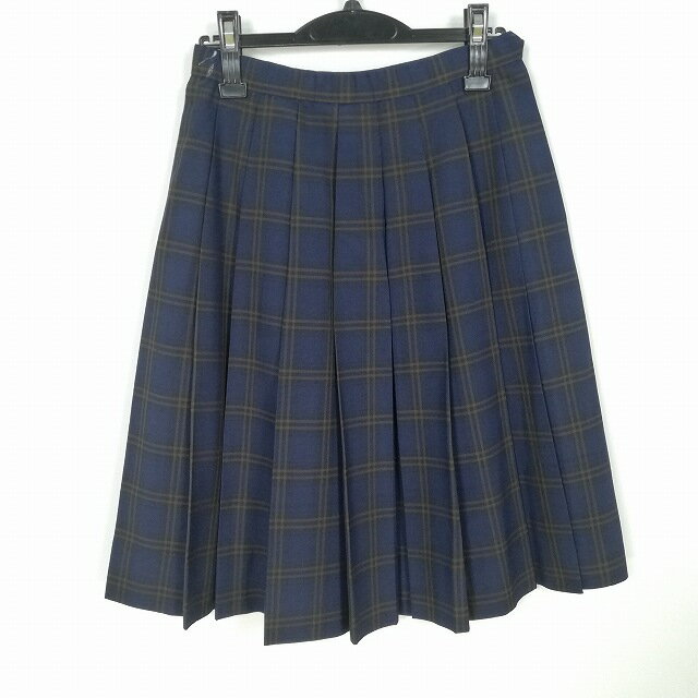 スクールスカート 夏物 w60-丈61 チェック 中学 高校 プリーツ 学生服 制服 女子 中古 HK1839