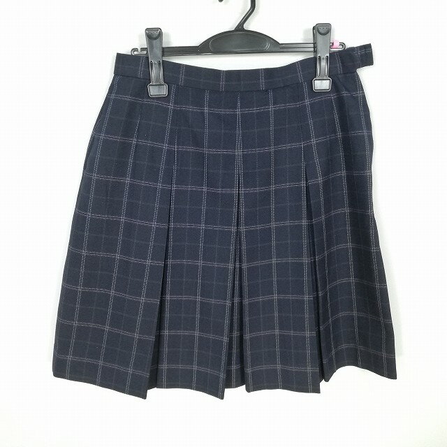 スクールスカート 大きいサイズ 冬物 w72-丈52 チェック 中学 高校 プリーツ 学生服 制服 女子 中古 HK4021