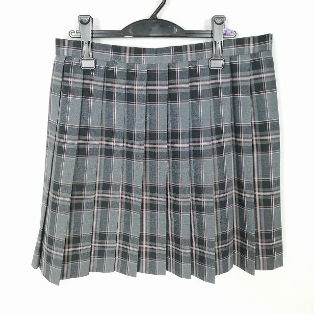 スクールスカート 大きいサイズ 夏物 w75-丈50 チェック 中学 高校 プリーツ 学生服 制服 女子 中古 HK4062